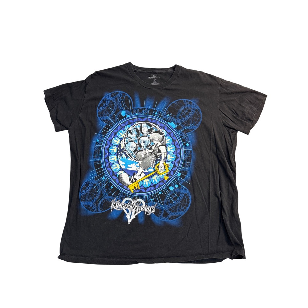 Kingdom Hearts Sora Stained Glass Graphic T-Shirt Mens 2XL Black Mad Engine